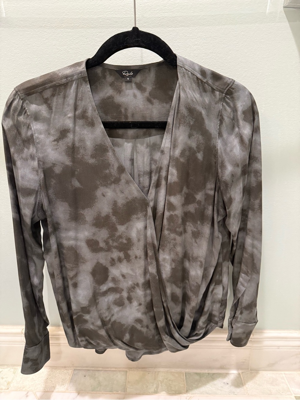 Rails Gray and Charcoal Tie-Dye Surplice Blouse